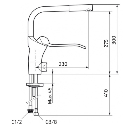 Dimensioni - Miscelatore Granberg 60210 - Incl. spegnimento lavastoviglie