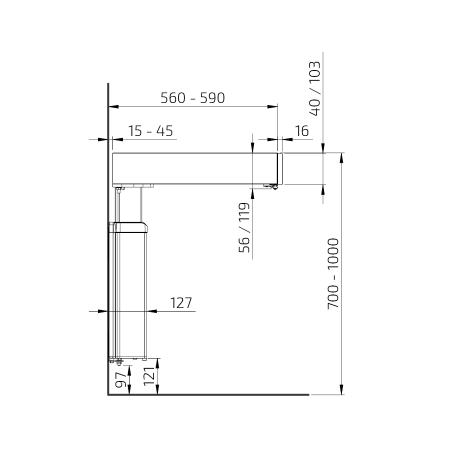 Dimensioni - BASELIFT 6300HA - Montaggio a parete, 103 mm frontale